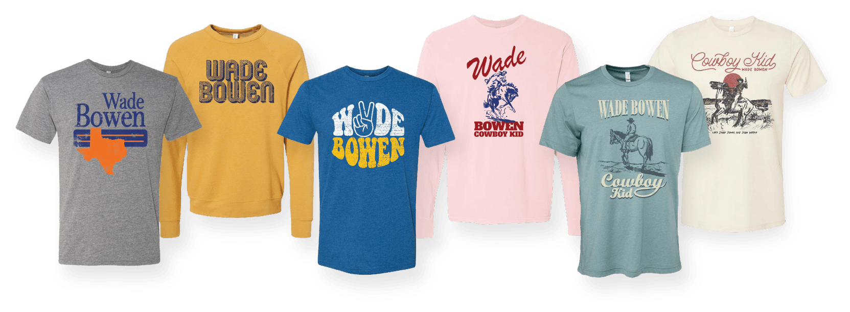 Collage of Wade Bowen t-shirts